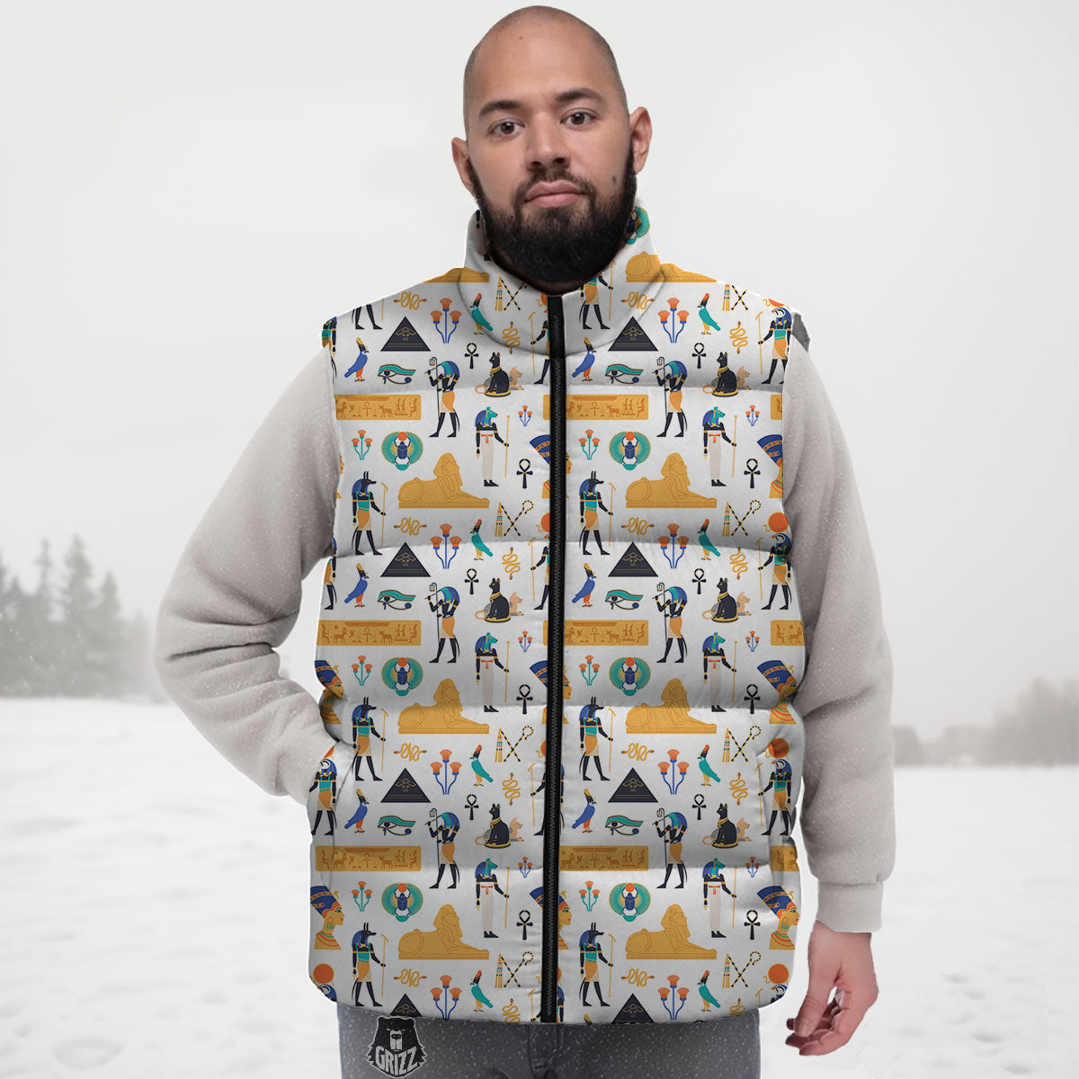 Ethnic Egyptian Print Pattern Down Vest