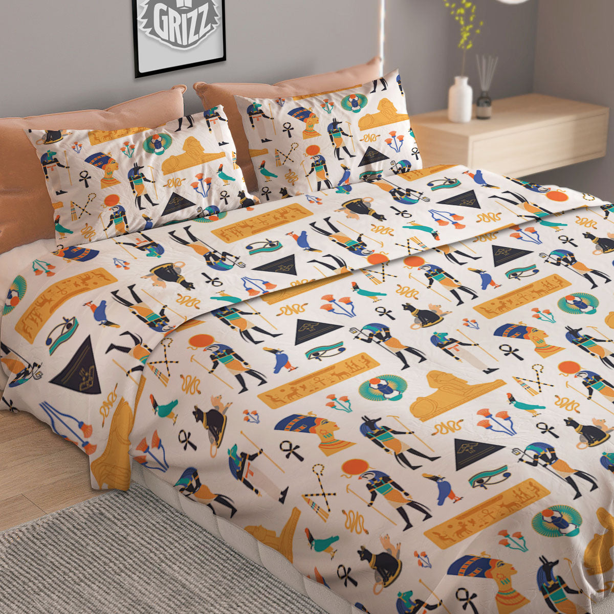Ethnic Egyptian Print Pattern Duvet Cover Bedding Set