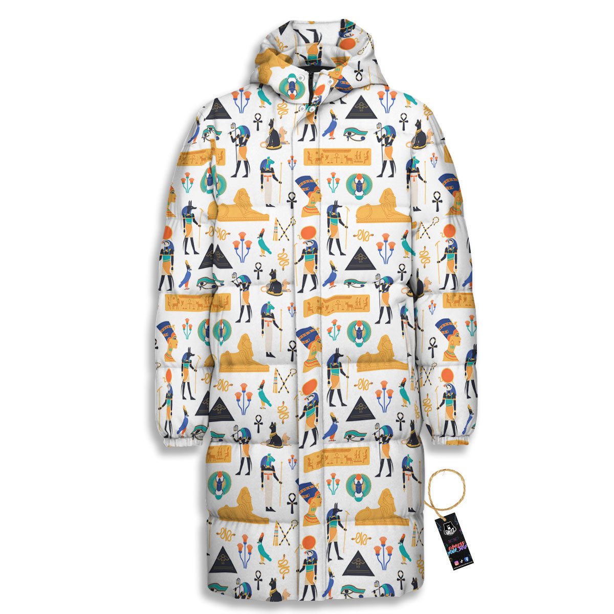 Ethnic Egyptian Print Pattern Long Down Jacket-grizzshop
