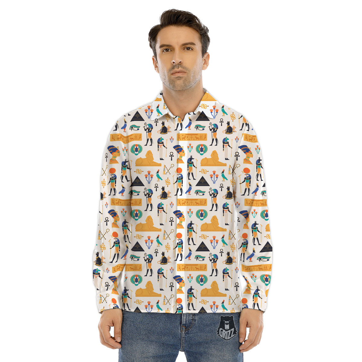 Ethnic Egyptian Print Pattern Men's Dress Shirts-grizzshop