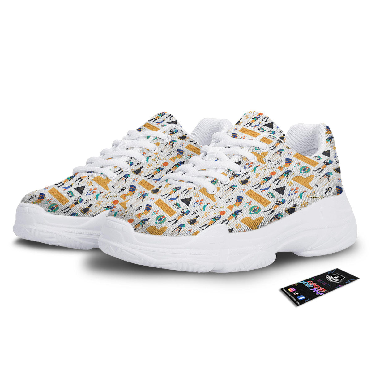 Ethnic Egyptian Print Pattern White Chunky Shoes-grizzshop