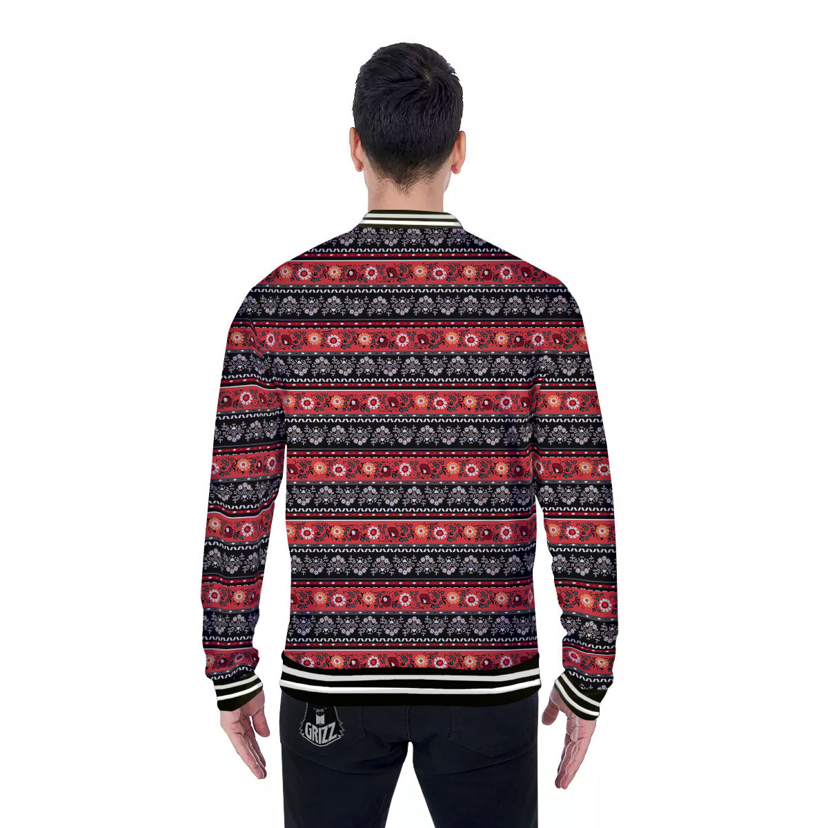 Ethnic Floral Print Pattern Baseball Jacket-grizzshop