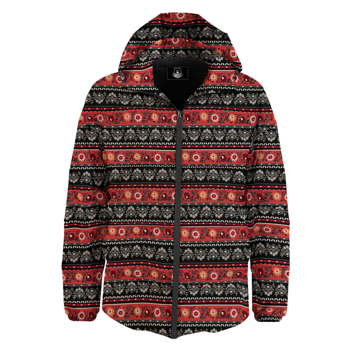 Ethnic Floral Print Pattern Down Jacket-grizzshop