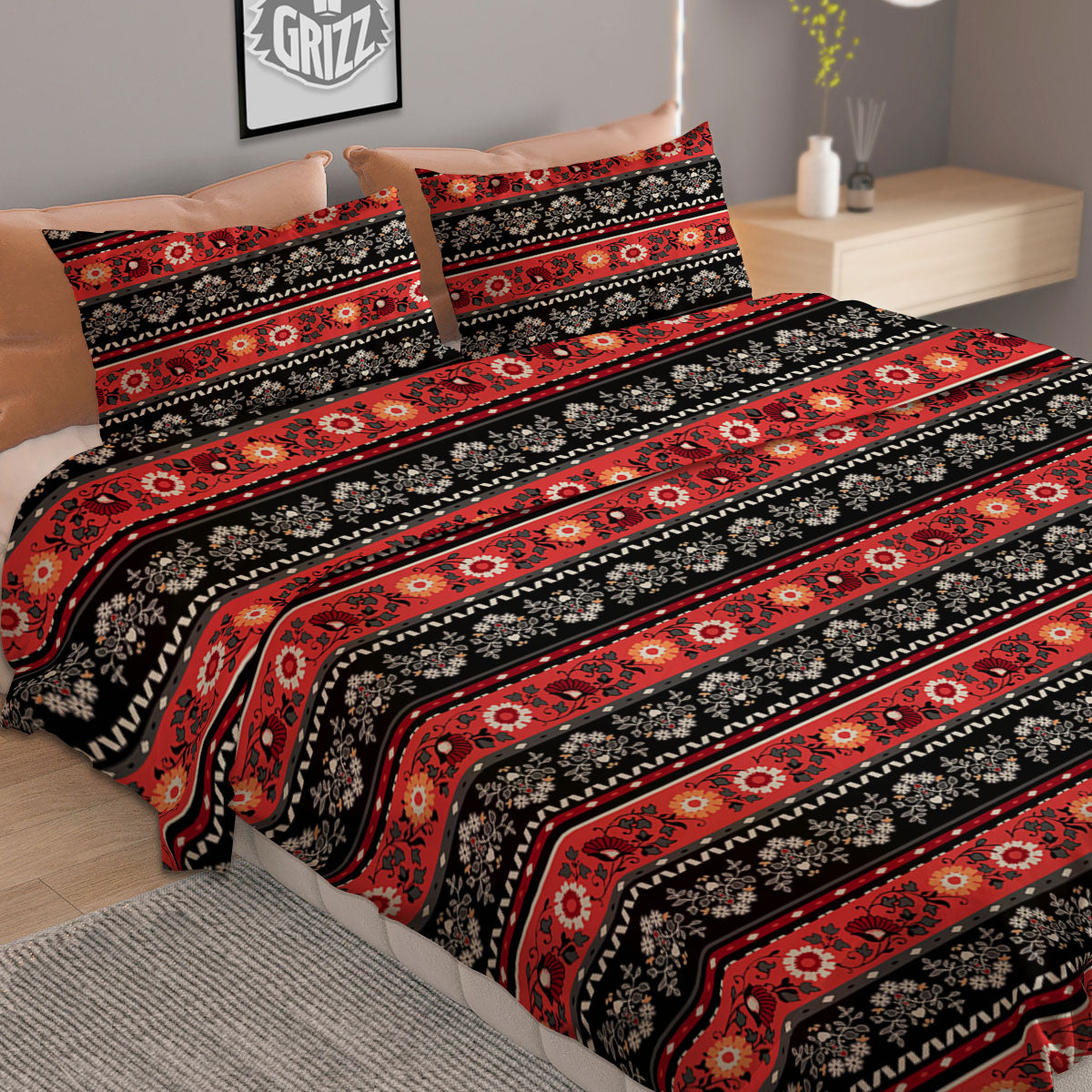 Ethnic Floral Print Pattern Duvet Cover Bedding Set