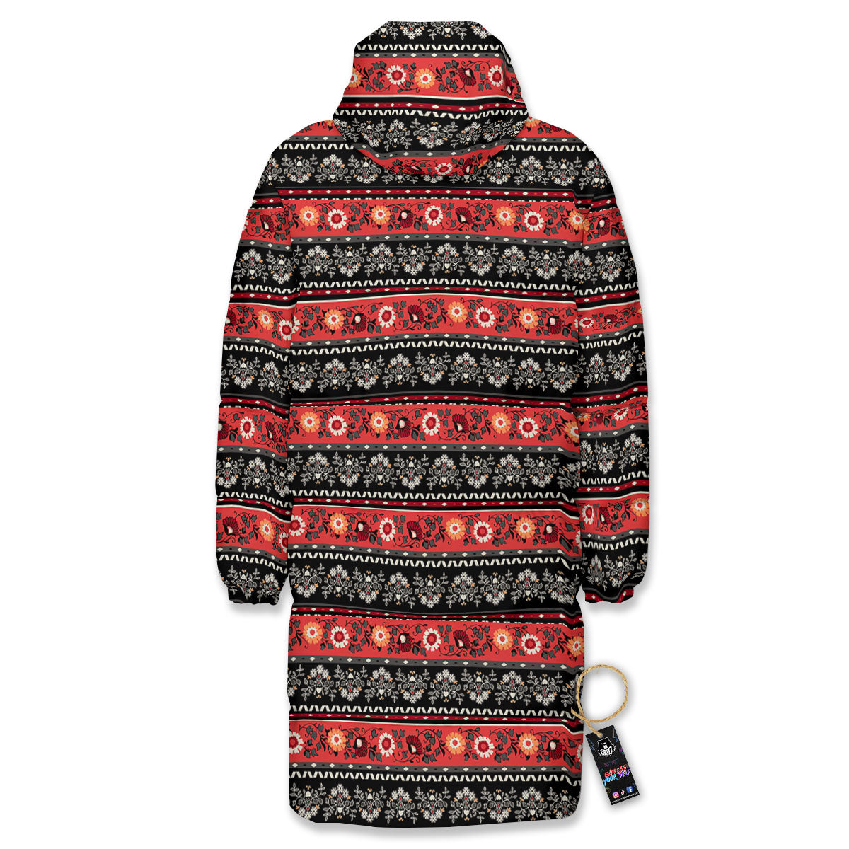 Ethnic Floral Print Pattern Long Down Jacket-grizzshop