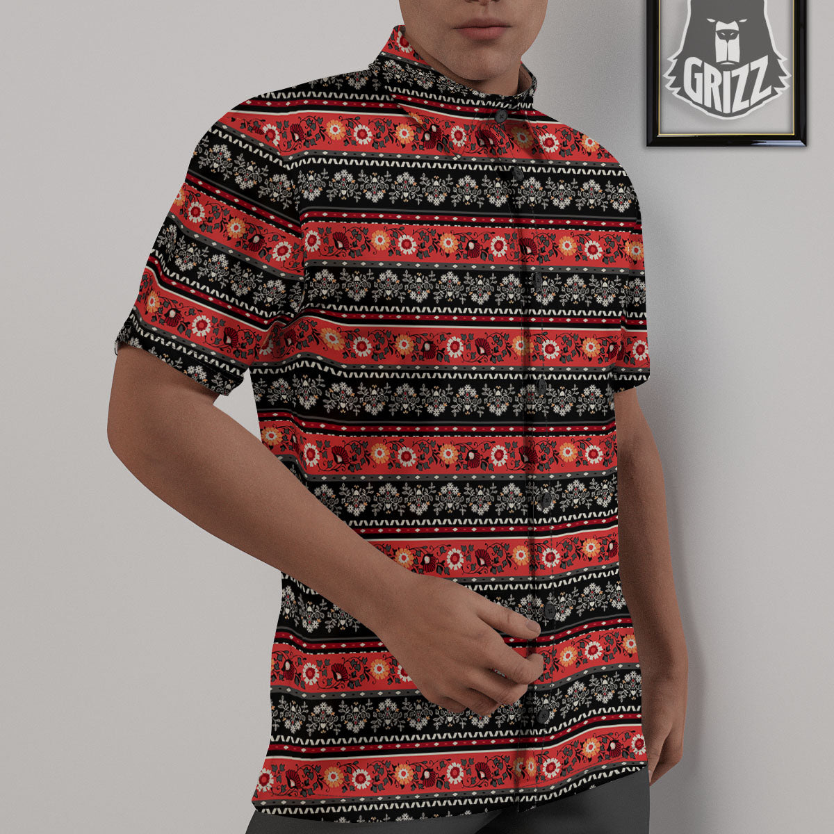 Ethnic Floral Print Pattern Untucked Shirts-grizzshop