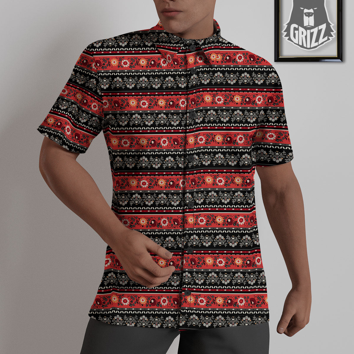 Ethnic Floral Print Pattern Untucked Shirts-grizzshop