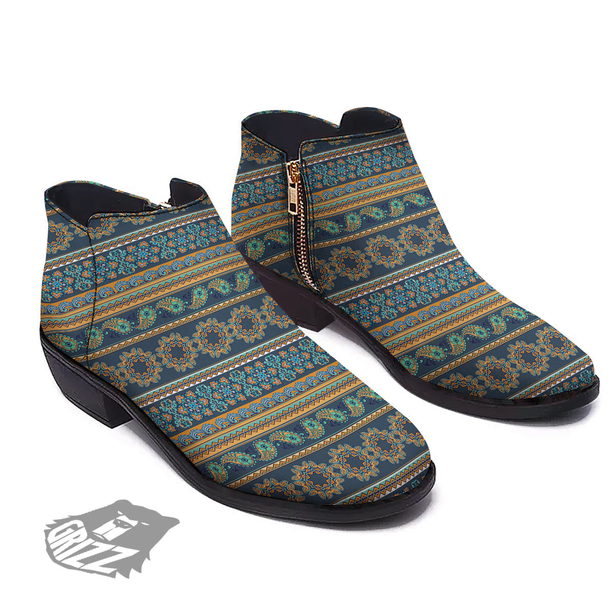 Ethnic Indian Print Pattern Ankle Boots-grizzshop