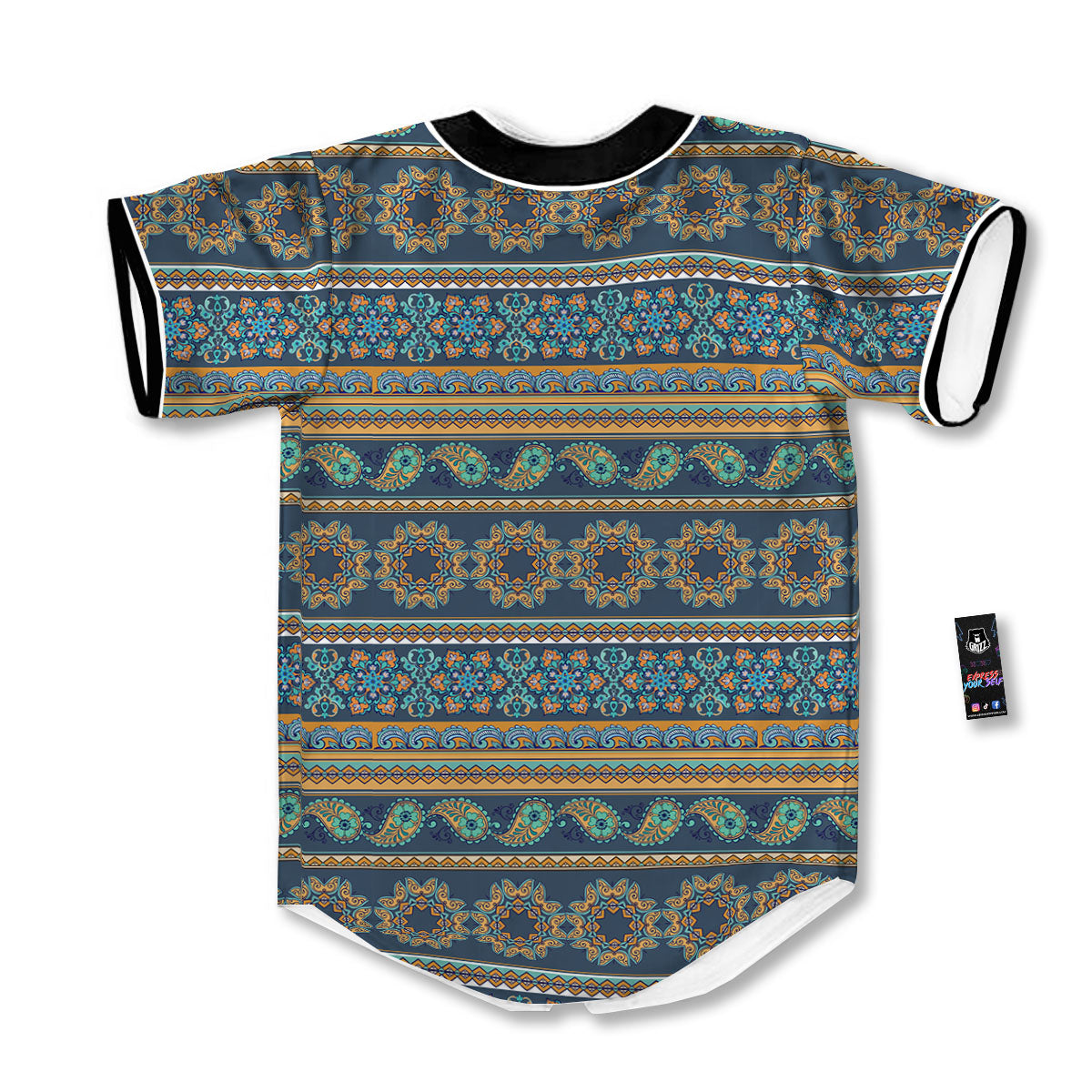 Ethnic Indian Print Pattern Baseball Jersey-grizzshop