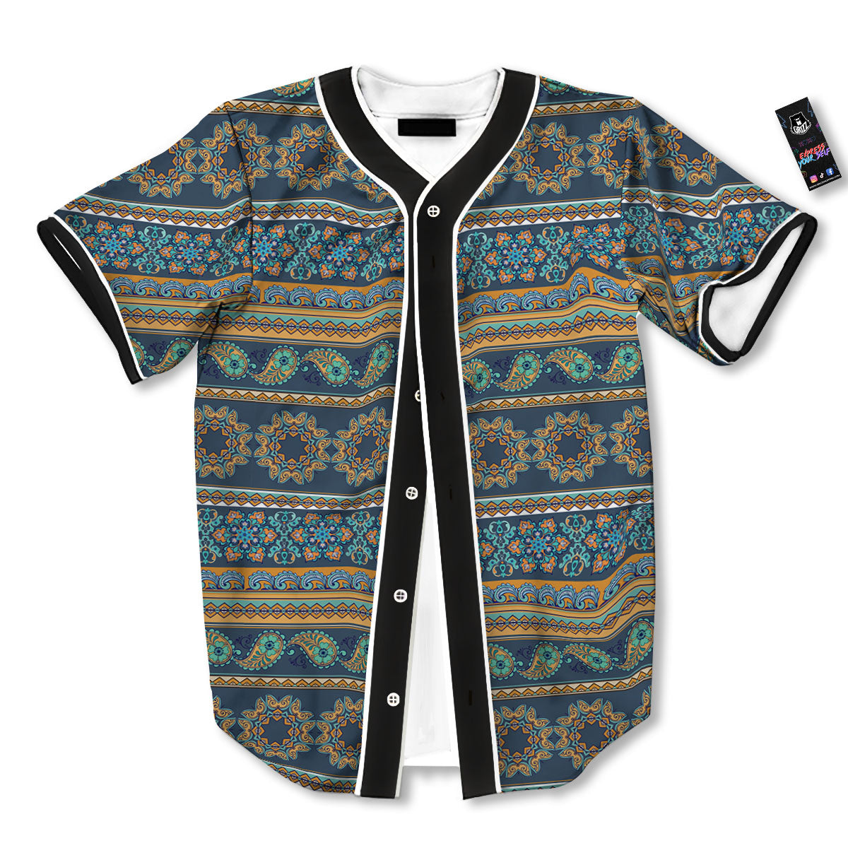 Ethnic Indian Print Pattern Baseball Jersey-grizzshop