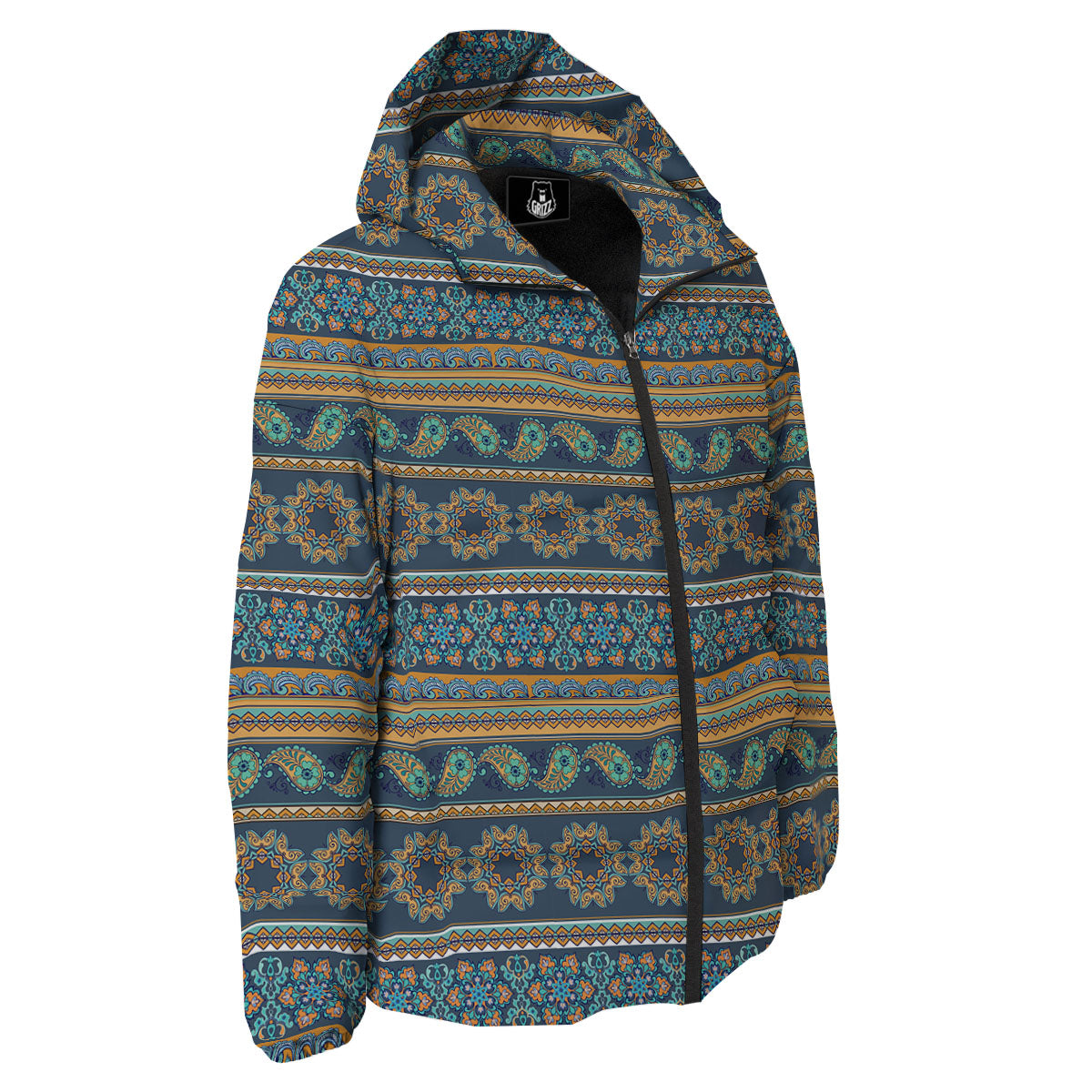 Ethnic Indian Print Pattern Down Jacket-grizzshop