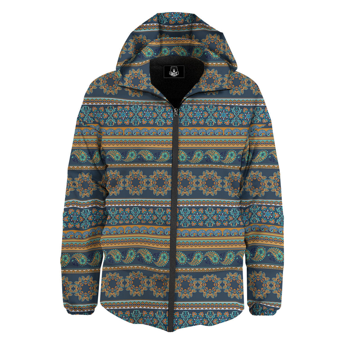 Ethnic Indian Print Pattern Down Jacket-grizzshop