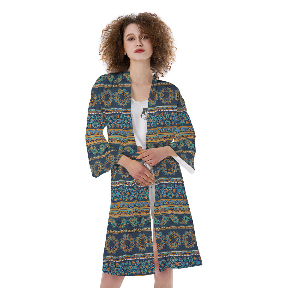 Ethnic Indian Print Pattern Kimono-grizzshop