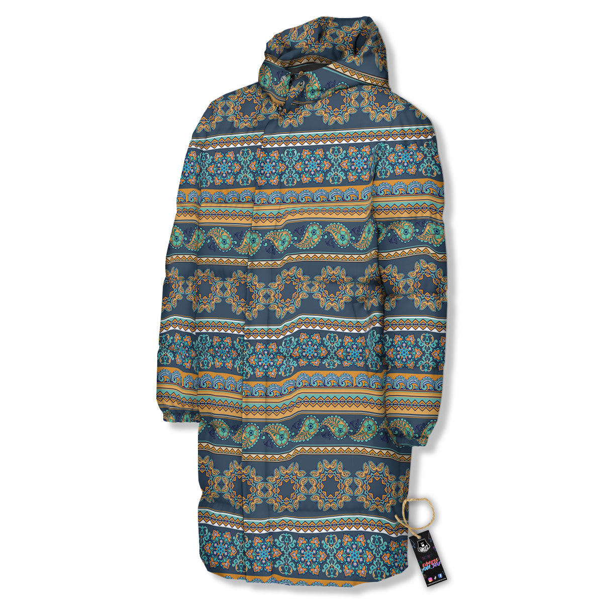 Ethnic Indian Print Pattern Long Down Jacket-grizzshop