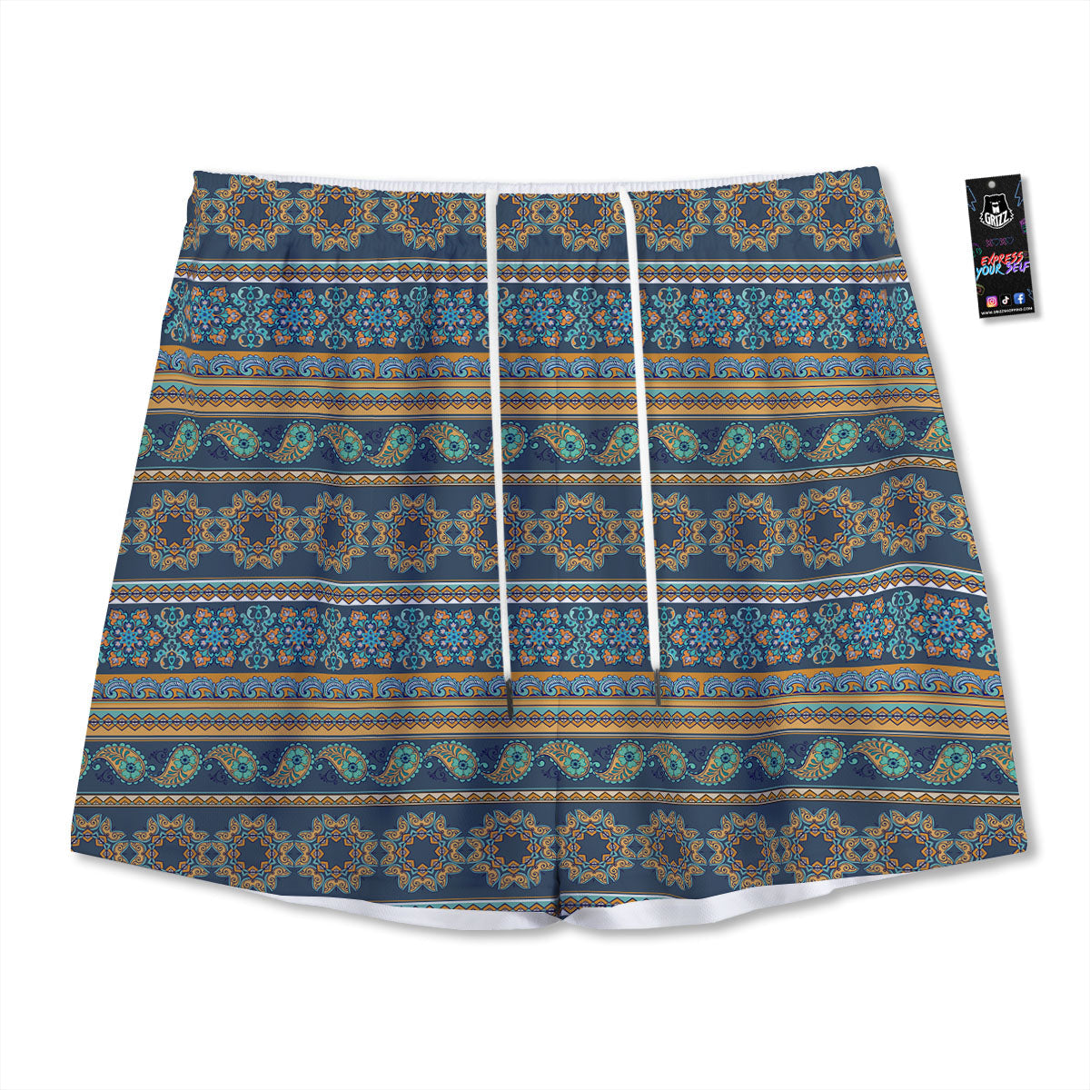 Ethnic Indian Print Pattern Mesh Shorts