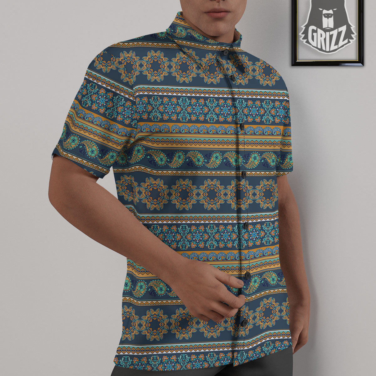 Ethnic Indian Print Pattern Untucked Shirts-grizzshop