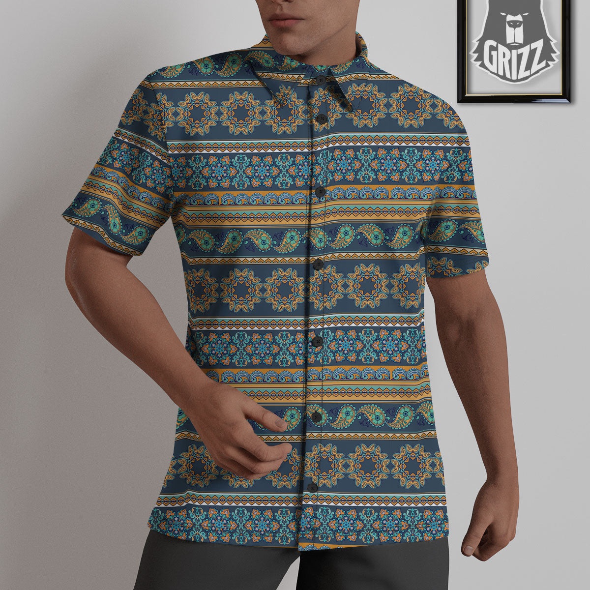 Ethnic Indian Print Pattern Untucked Shirts-grizzshop