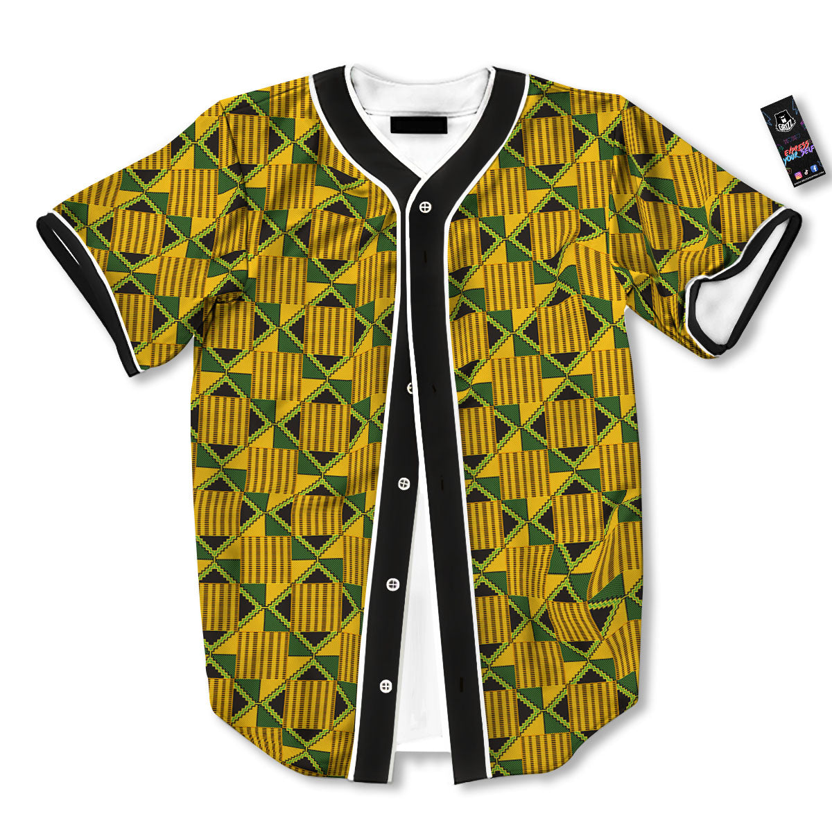 Ethnic Kente Print Pattern Baseball Jersey-grizzshop