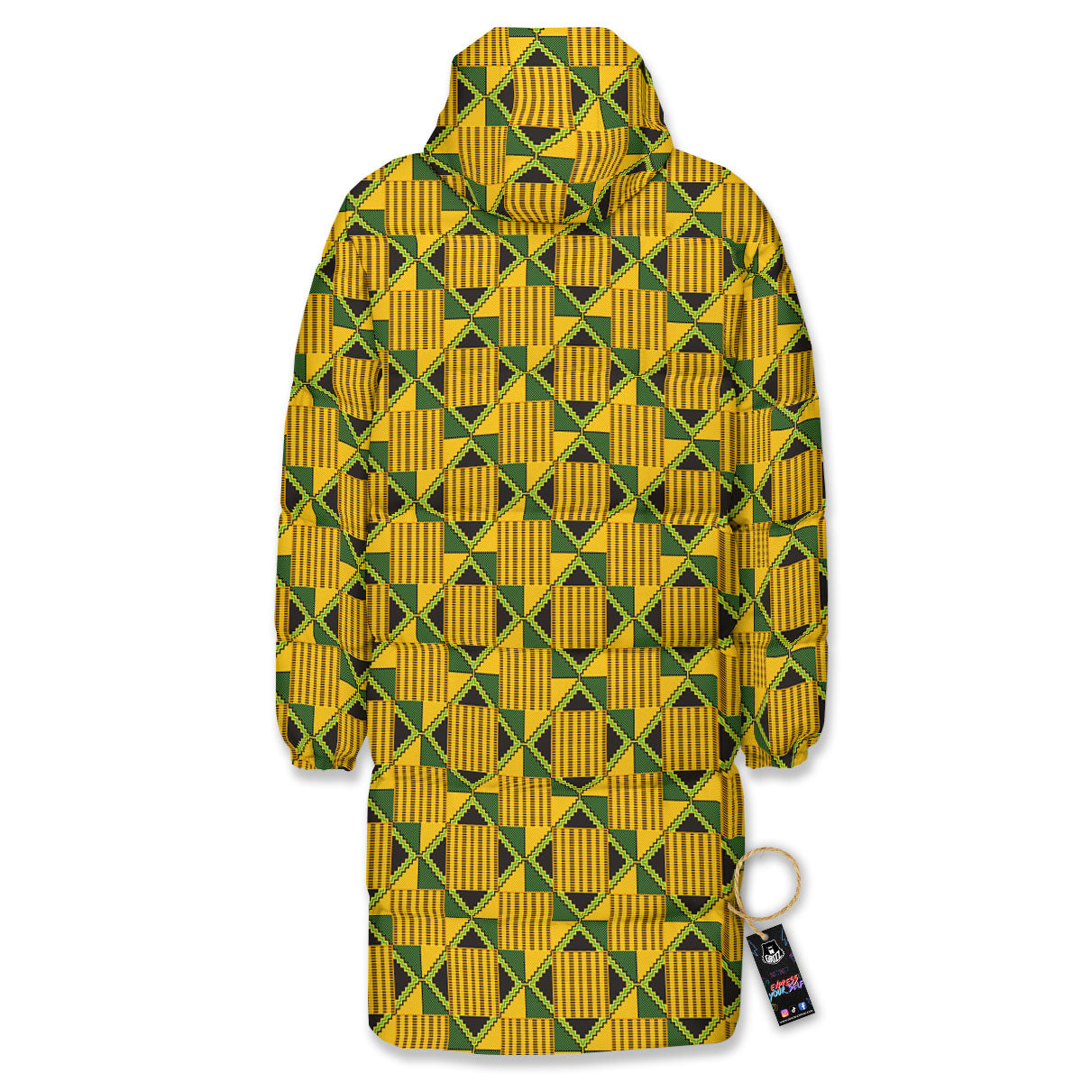 Ethnic Kente Print Pattern Long Down Jacket-grizzshop