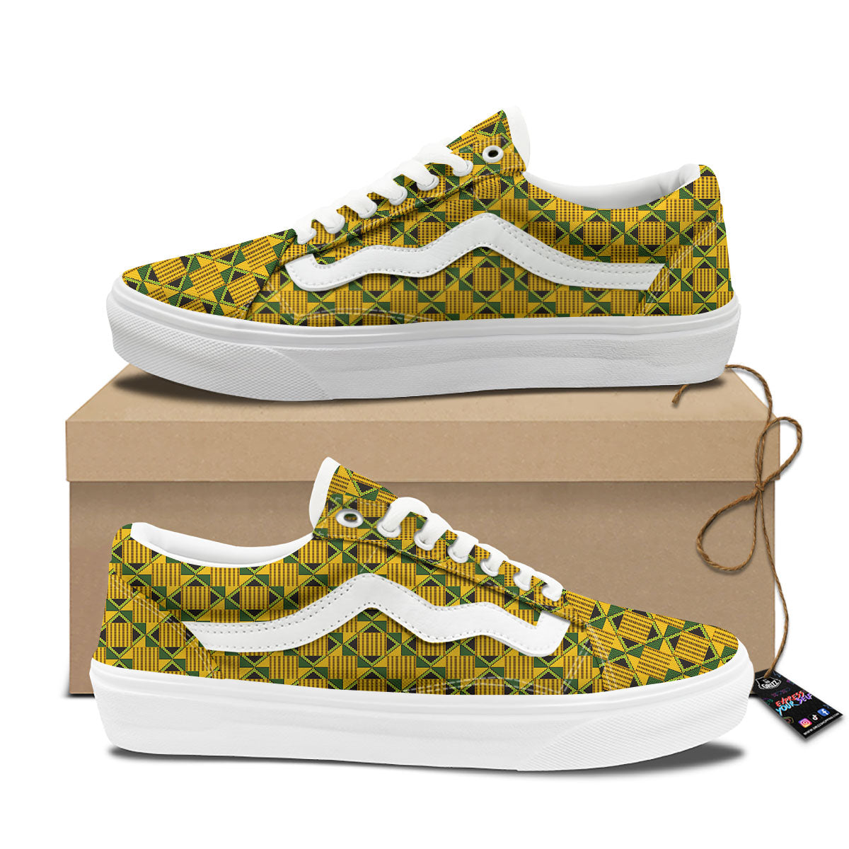 Ethnic Kente Print Pattern Skate Shoes-grizzshop