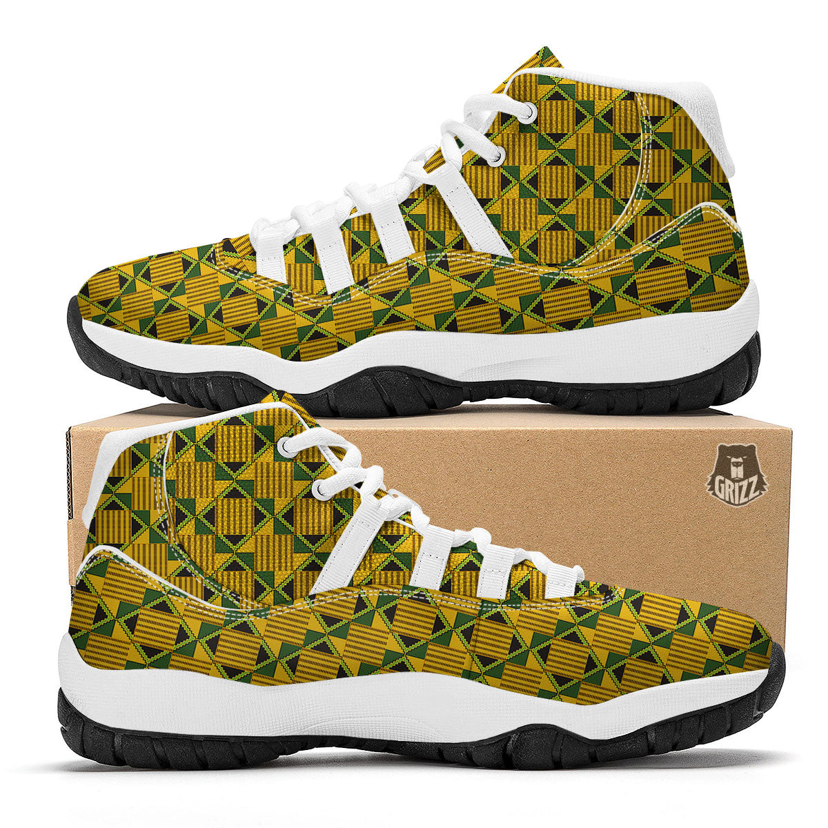 Ethnic Kente Print Pattern White Bball Shoes-grizzshop