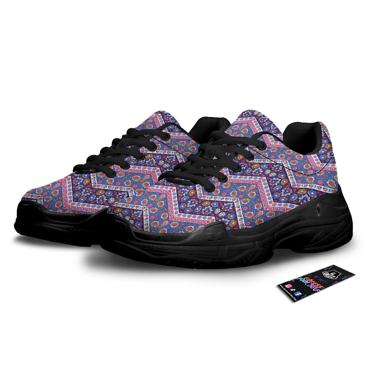 Ethnic Mandala And Indian Paisley Print Pattern Black Chunky Shoes-grizzshop