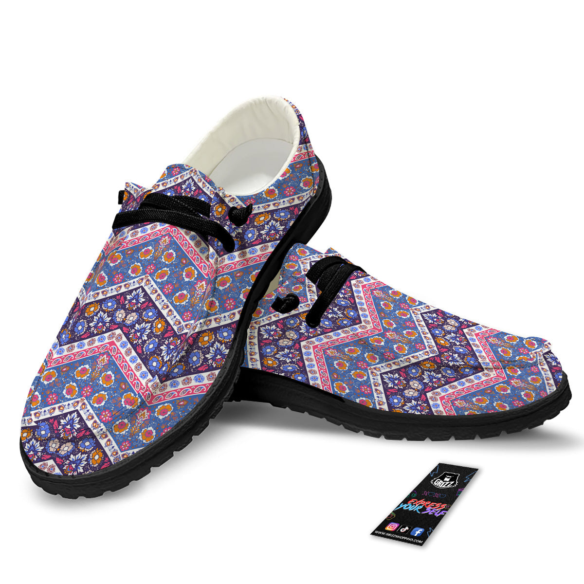 Ethnic Mandala And Indian Paisley Print Pattern Black Loafers-grizzshop