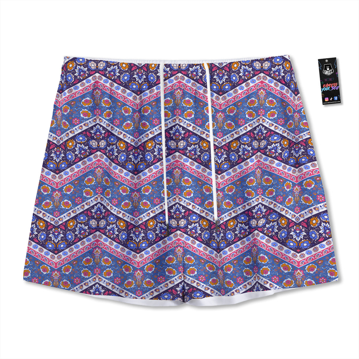 Hawaiian Tropical Dark Purple Print Pattern Mesh Shorts