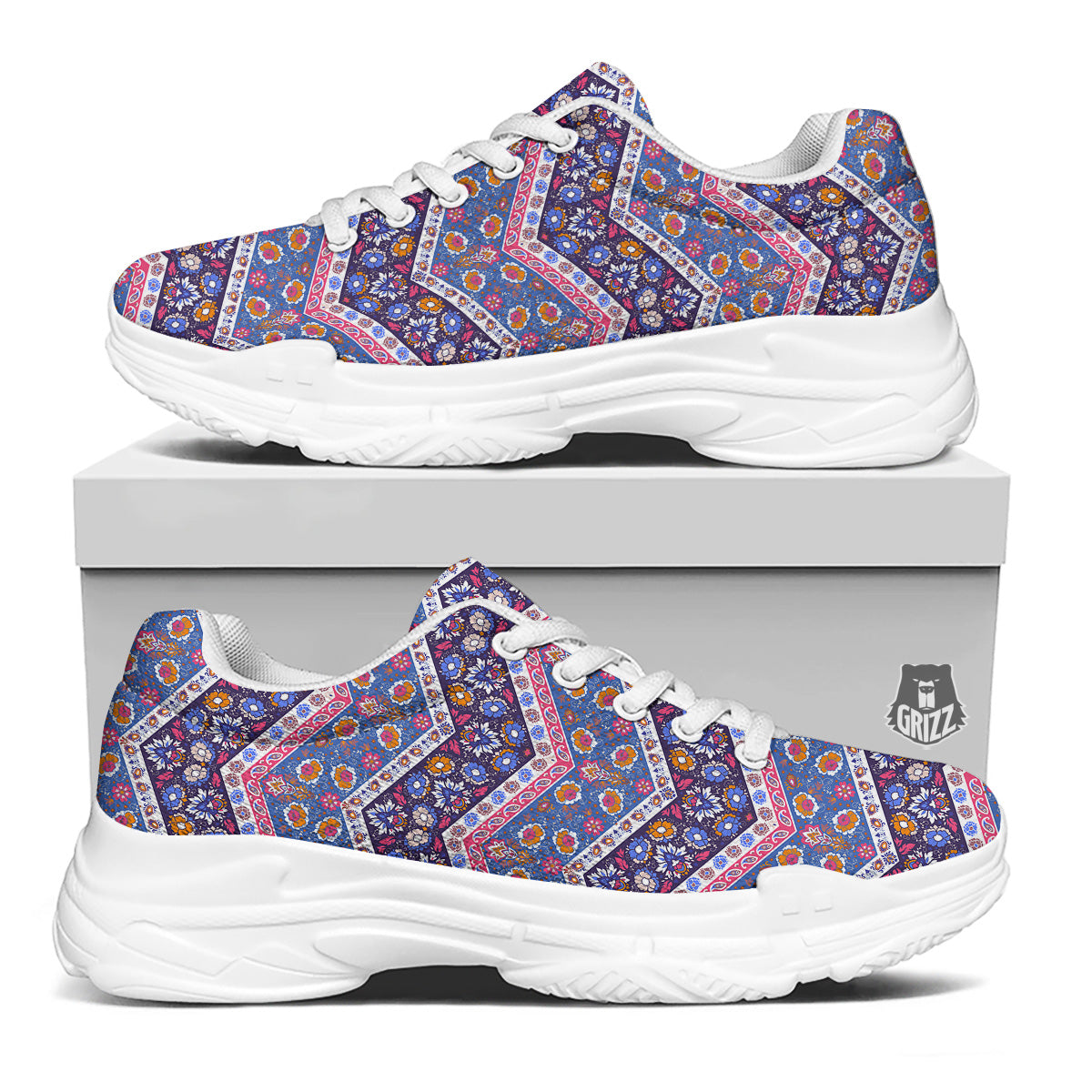 Ethnic Mandala And Indian Paisley Print Pattern White Chunky Shoes-grizzshop