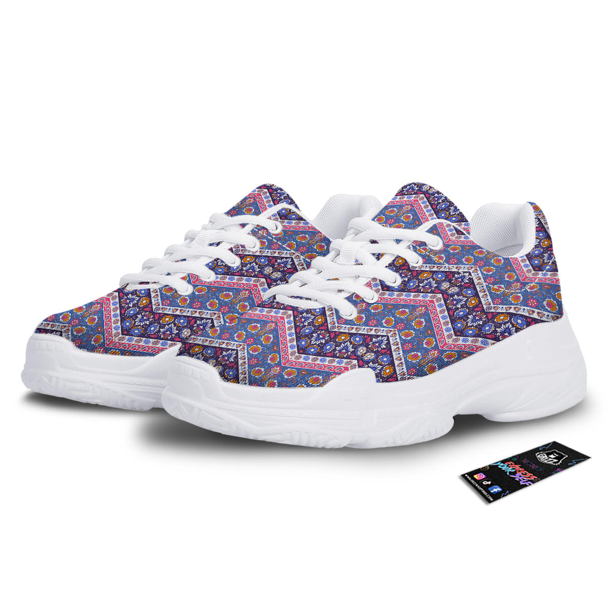 Ethnic Mandala And Indian Paisley Print Pattern White Chunky Shoes-grizzshop