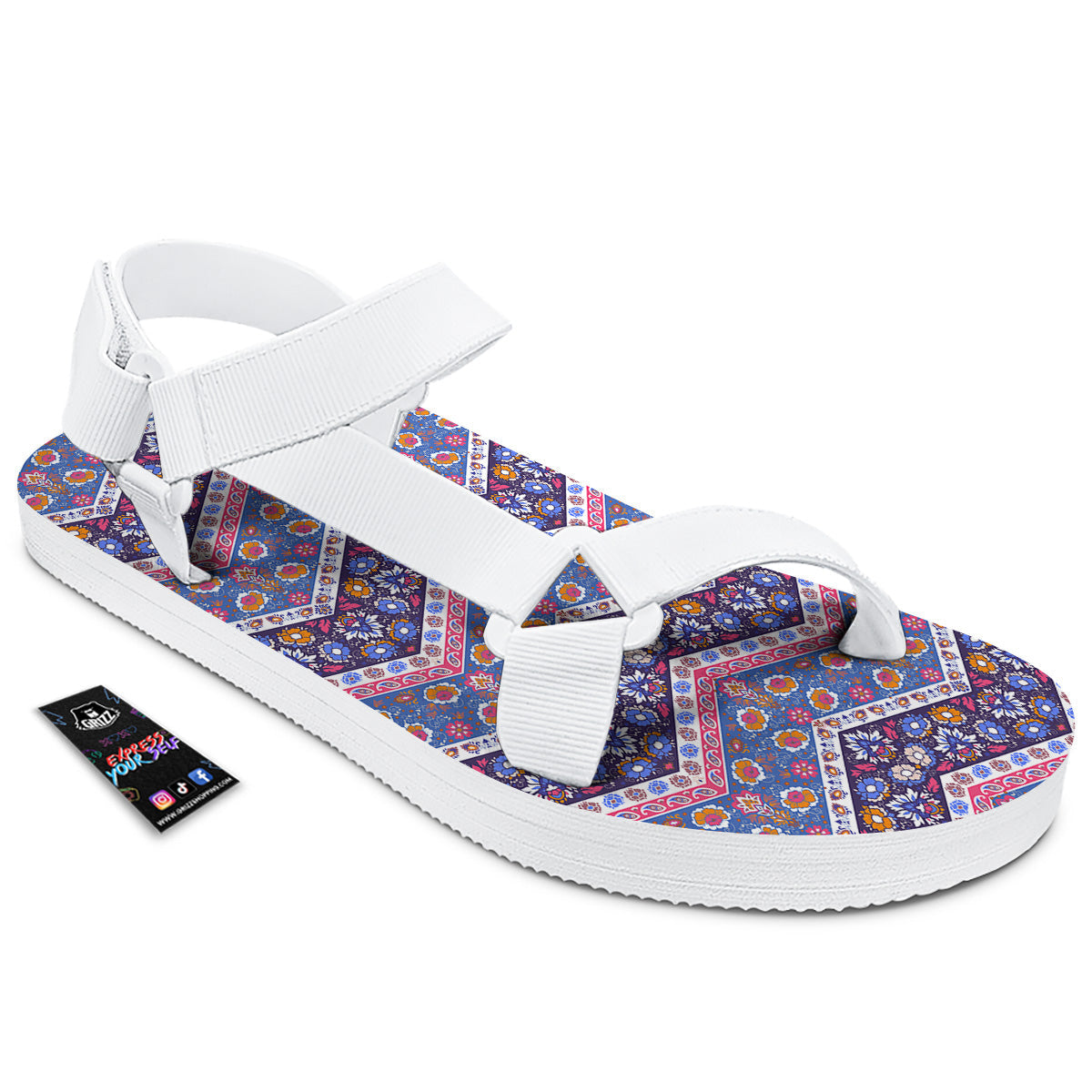 Ethnic Mandala And Indian Paisley Print Pattern White Open Toe Sandals-grizzshop