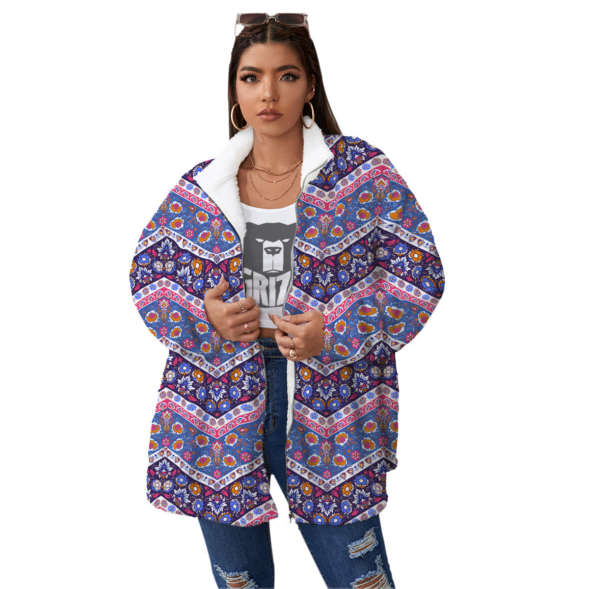 Ethnic Mandala And Indian Paisley Print Pattern Women's Sherpa Jacket-grizzshop