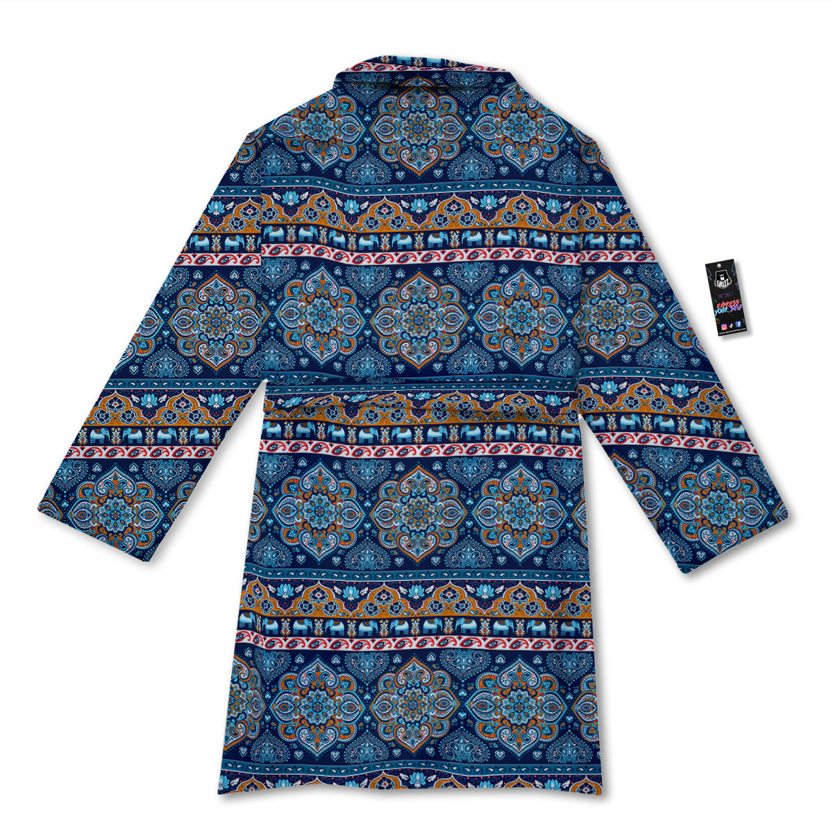 Ethnic Mandala Blue Print Pattern Bathrobe-grizzshop
