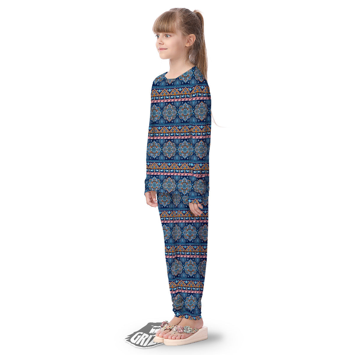 Ethnic Mandala Blue Print Pattern Kid's Pajamas-grizzshop