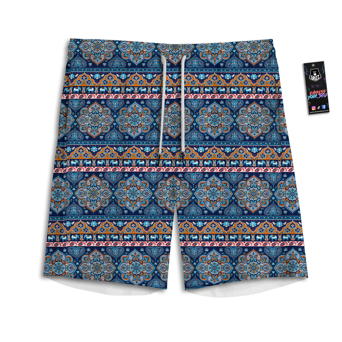 Ethnic Mandala Blue Print Pattern Men's Athletic Shorts