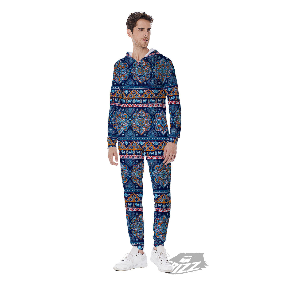 Ethnic Mandala Blue Print Pattern Men's Jumpsuit-grizzshop