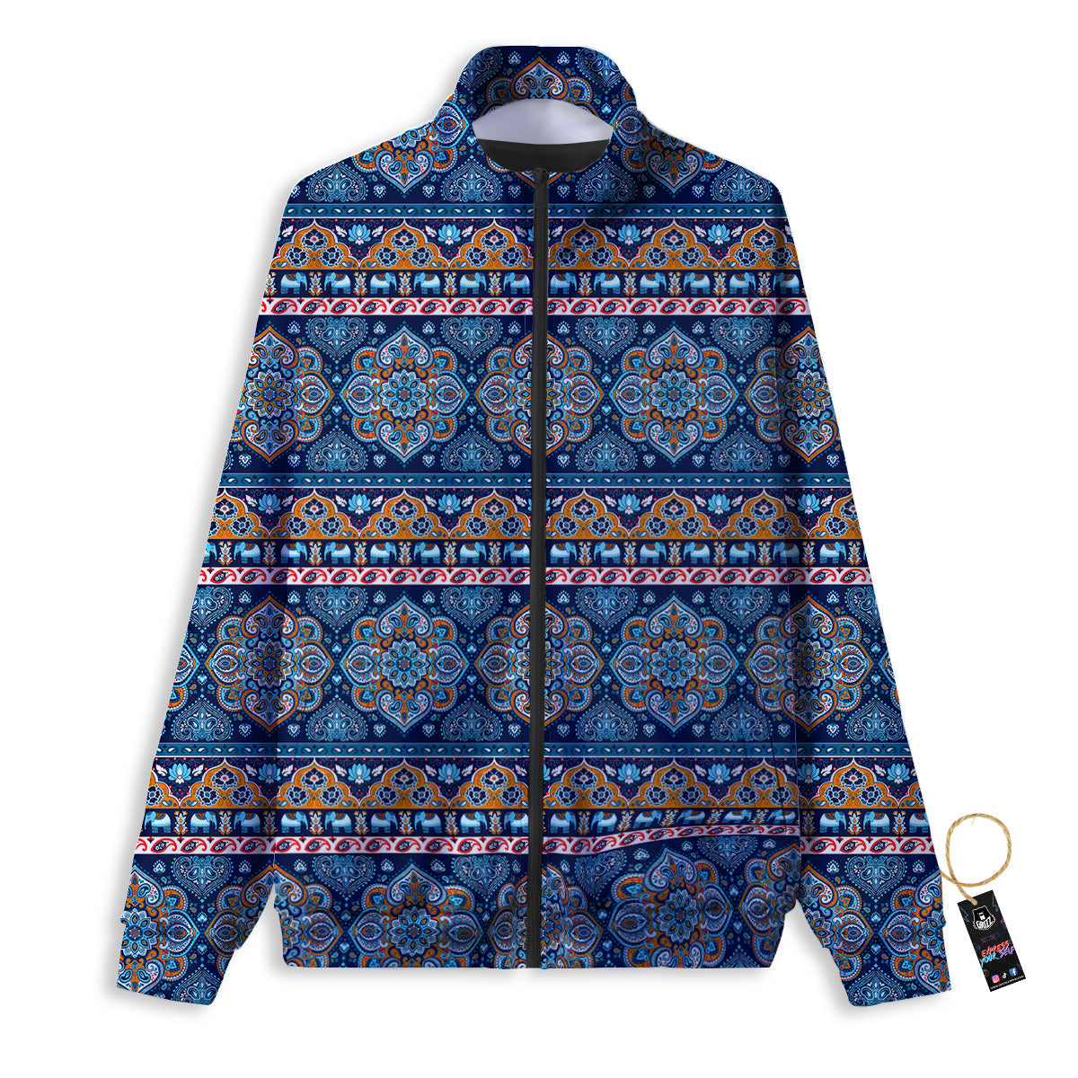 Ethnic Mandala Blue Print Pattern Track Jacket-grizzshop