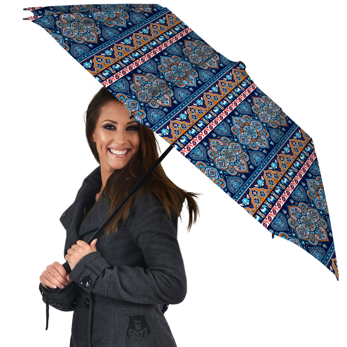 Ethnic Mandala Blue Print Pattern Umbrella-grizzshop