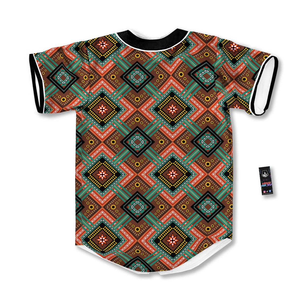 Ethnic Mandala Red Tribal Print Baseball Jersey-grizzshop