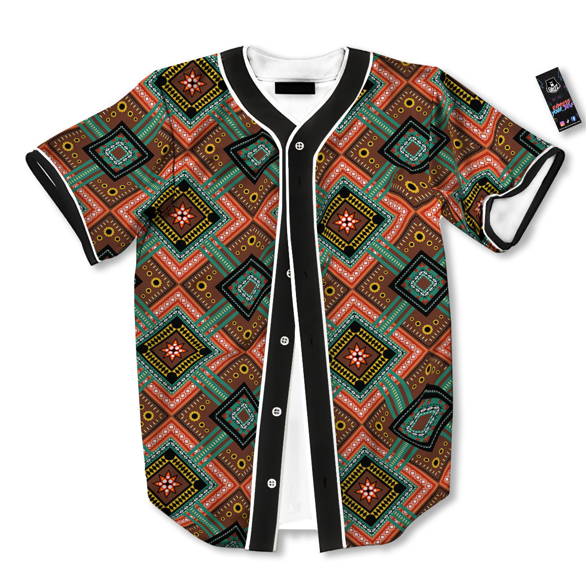 Ethnic Mandala Red Tribal Print Baseball Jersey-grizzshop