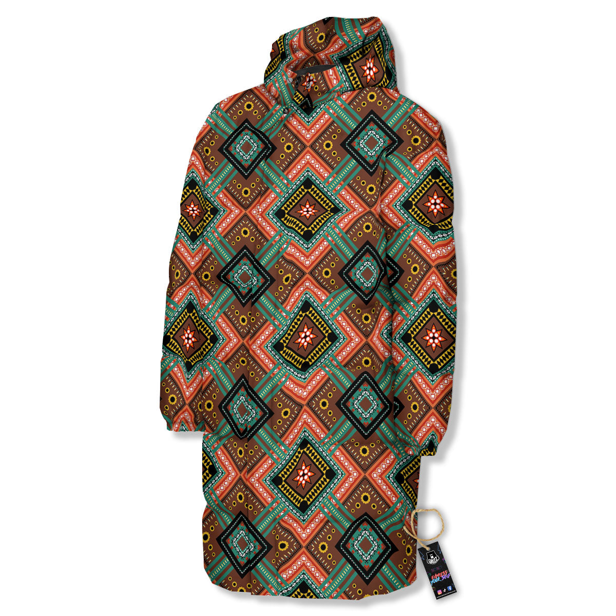 Ethnic Mandala Red Tribal Print Long Down Jacket-grizzshop