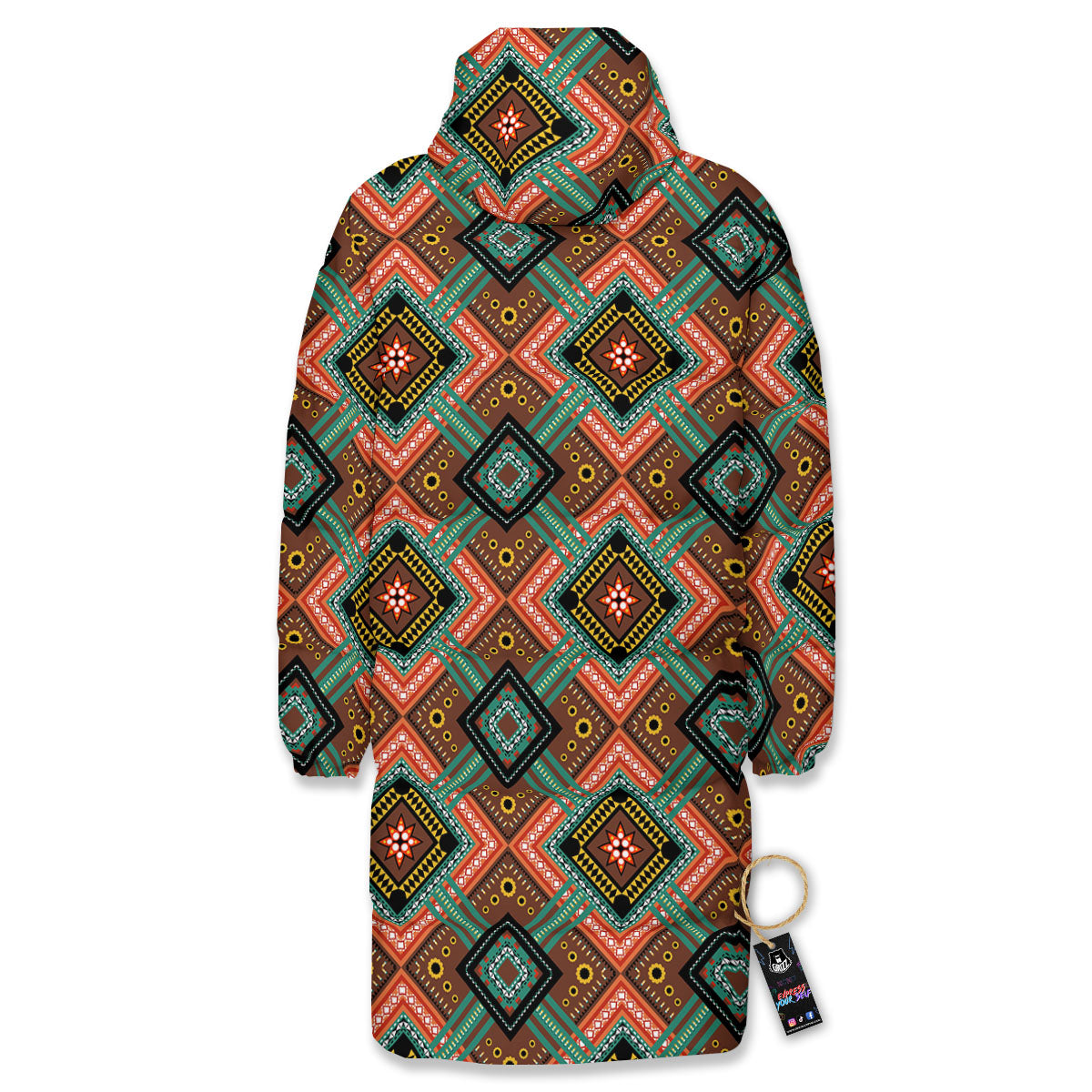 Ethnic Mandala Red Tribal Print Long Down Jacket-grizzshop