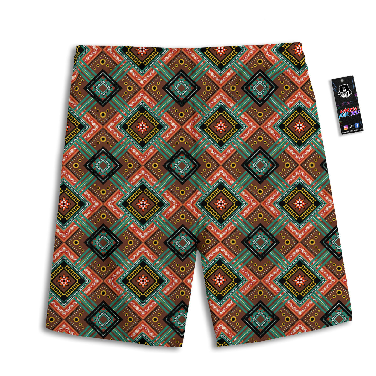 Ethnic Mandala Red Tribal Print Men's Athletic Shorts