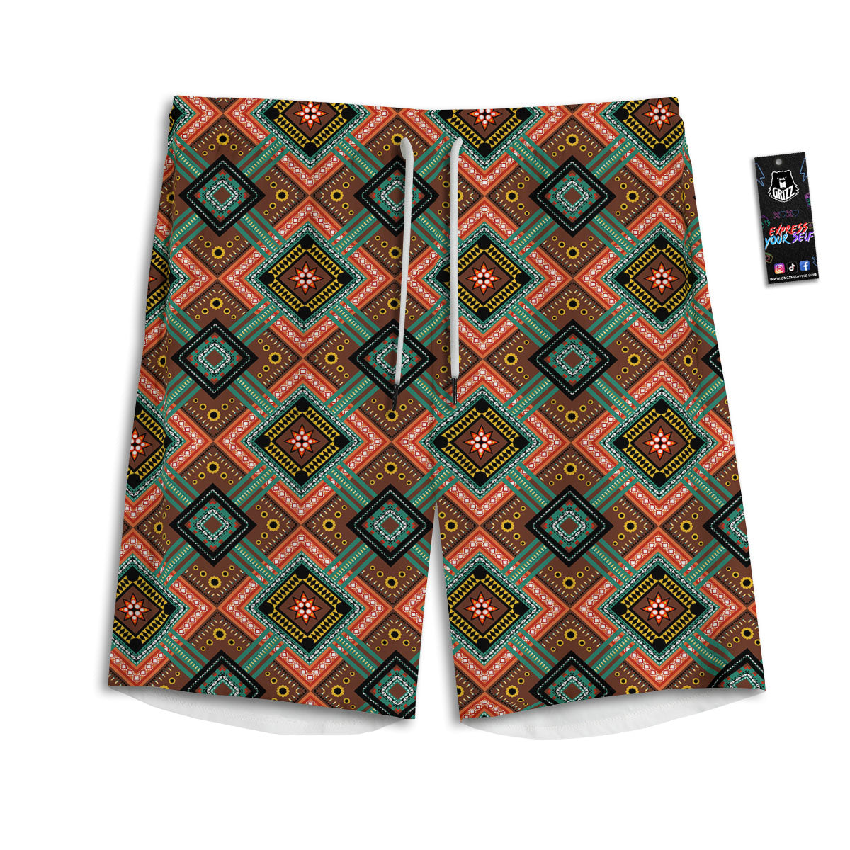 Ethnic Mandala Red Tribal Print Men's Athletic Shorts