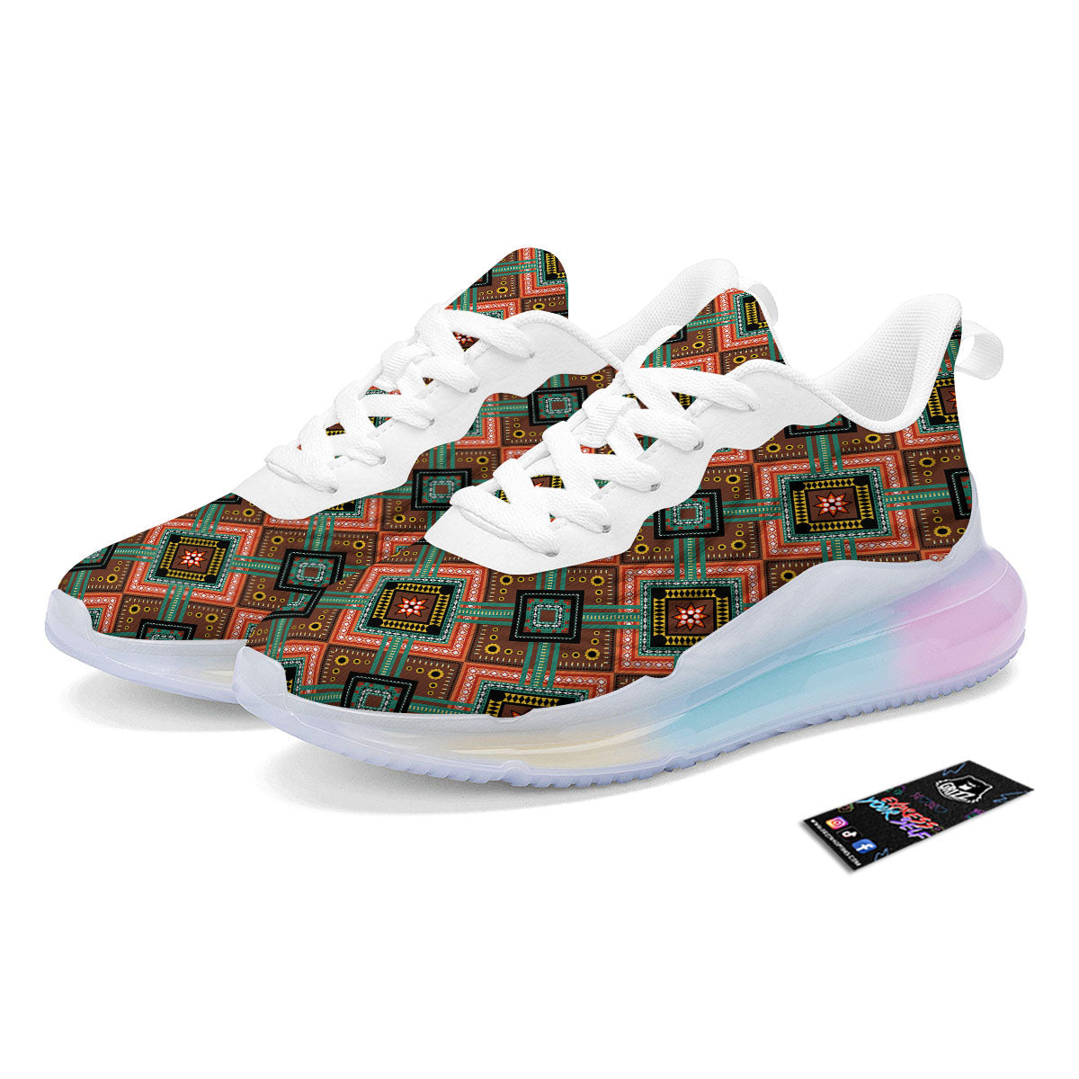 Ethnic Mandala Red Tribal Print Running Sneakers-grizzshop