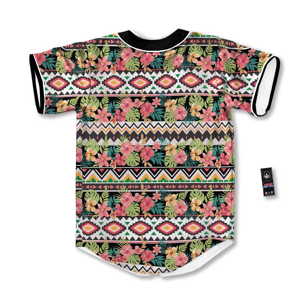 Ethnic Mix Tropical Flower Print Pattern Baseball Jersey-grizzshop
