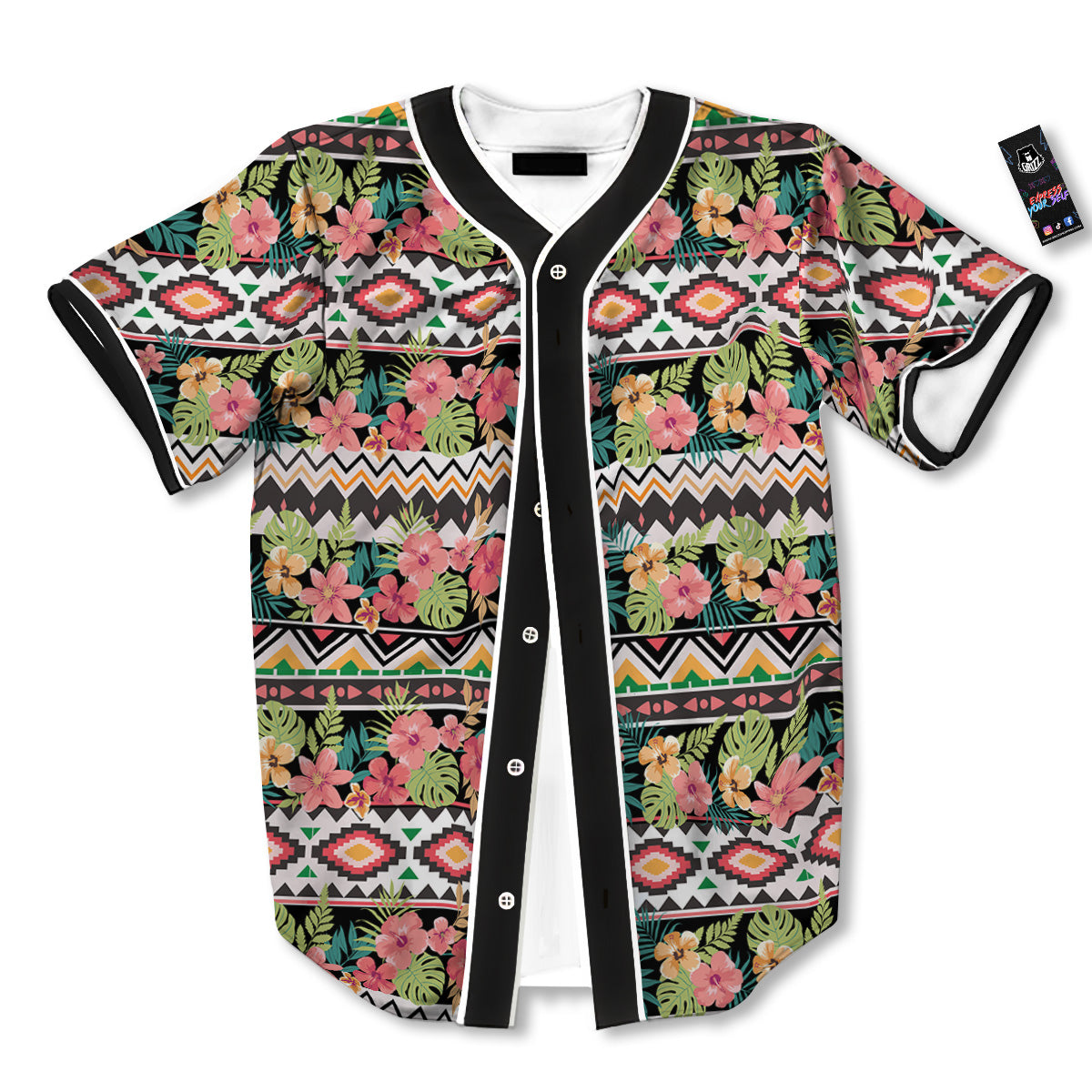 Ethnic Mix Tropical Flower Print Pattern Baseball Jersey-grizzshop