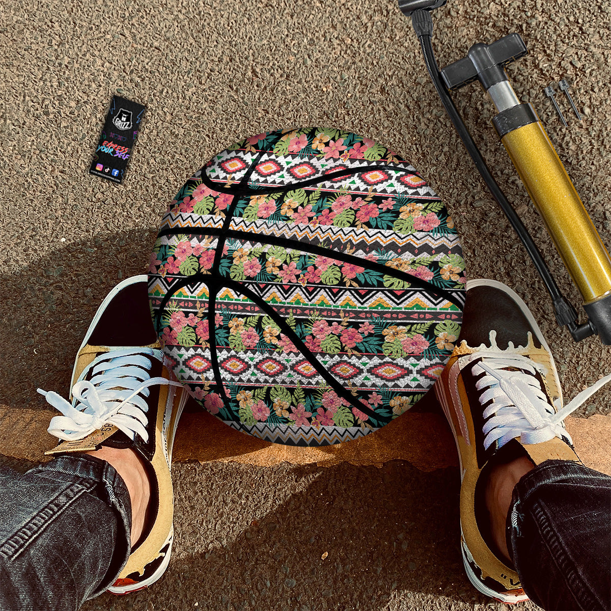 Ethnic Mix Tropical Flower Print Pattern Basketball-grizzshop