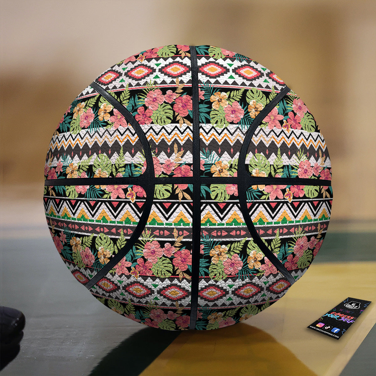 Ethnic Mix Tropical Flower Print Pattern Basketball-grizzshop