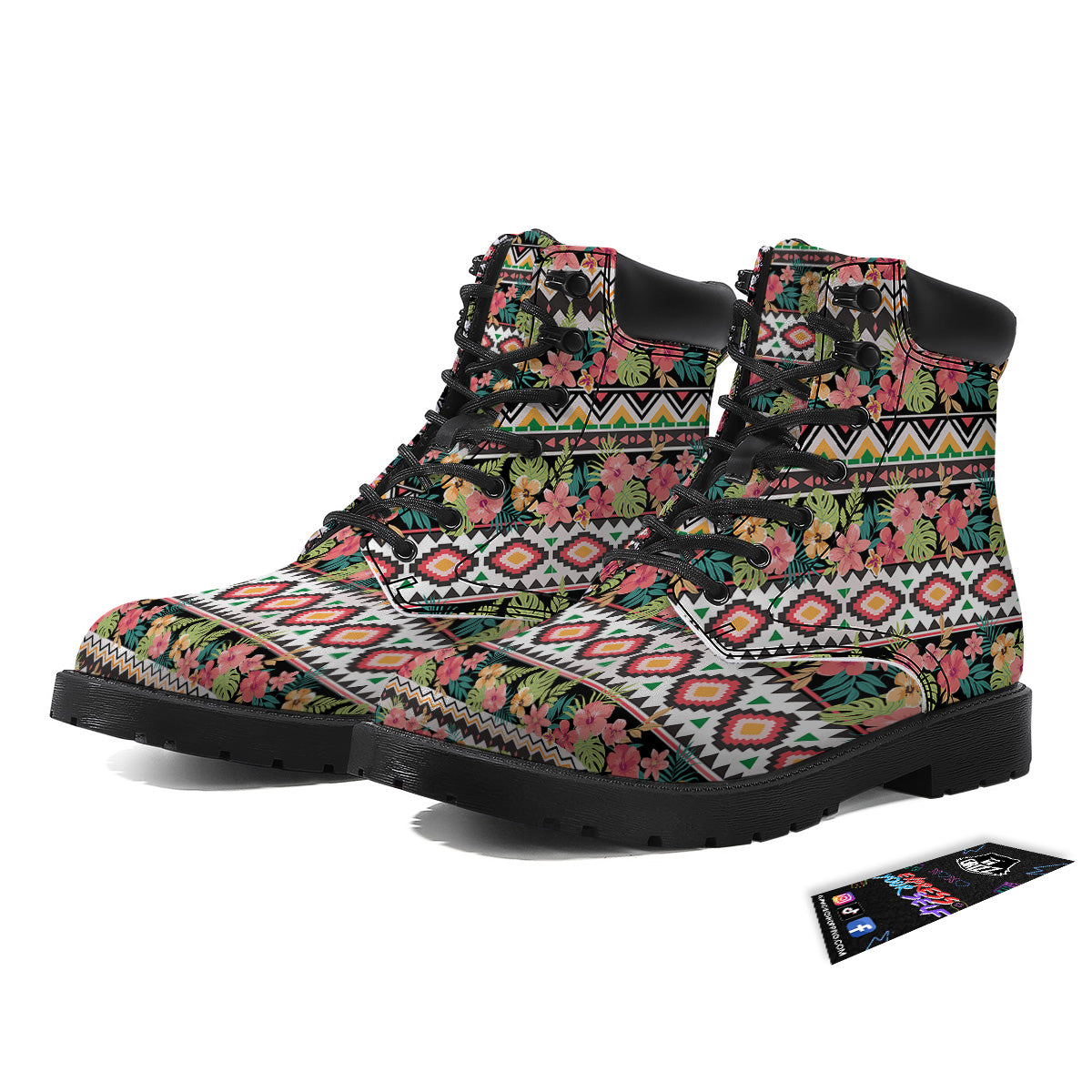 Ethnic Mix Tropical Flower Print Pattern Boots-grizzshop